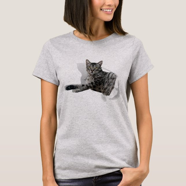 Cute Cat 3D Graphic funny illusion popular T-Shirt (Front)