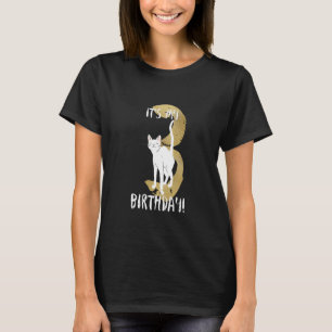 Cute Cat 3rd Birthday With Gold Typography Kids T-Shirt