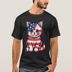 Cute Cat 4th Of July Hat Patriotic American Flag P T-Shirt