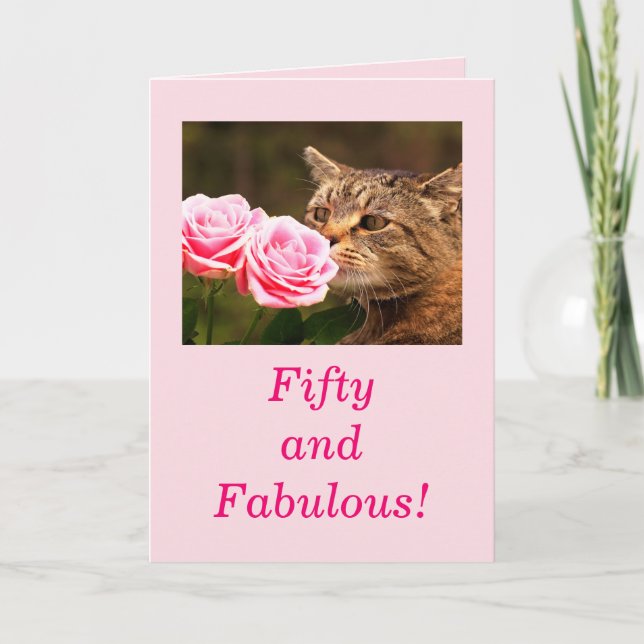 Cute Cat 50 And Fabulous Birthday Card (Front)