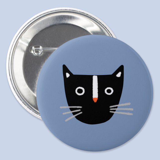 Cute Cat 6 Cm Round Badge (Fun black and white kitty cat button)