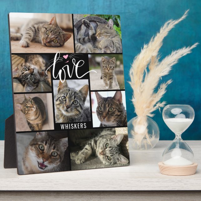 Cute Cat 9 Photo Collage LOVE Name Plaque (Side)