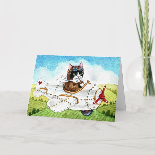 Cute Cat Aeroplane Bon Voyage Greeting Card (Front)
