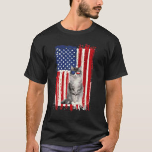 Cute Cat American Flag Patriotic Pet   4th Of July T-Shirt