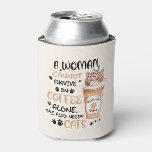 Cute cat and a Cup of Coffee Can Cooler