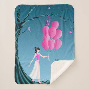 Cute Cat and ballerina at Midnight Tree  Sherpa Bl Blanket