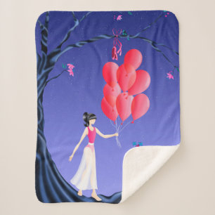 Cute Cat and ballerina at Midnight Tree Sherpa Bl Blanket