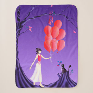 Cute Cat and ballerina at Midnight Tree  Sherpa Blanket
