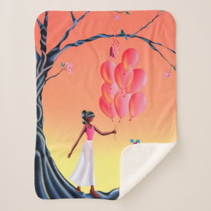 Cute Cat and ballerina at sunset Tree  Sherpa Blanket