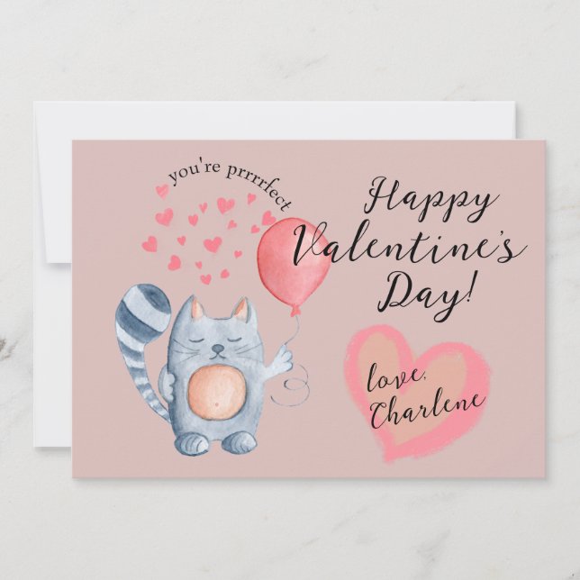 Cute Cat and Balloon Valentine's Day Holiday Card (Front)