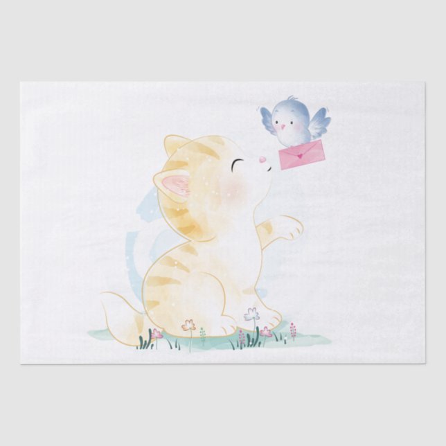 Cute Cat and Bird  Tissue Paper (Front)