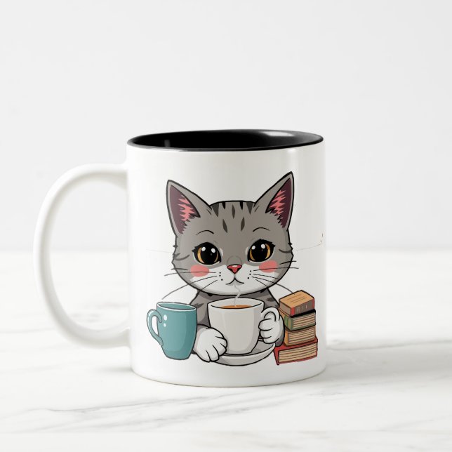 cute cat and books mug (Left)