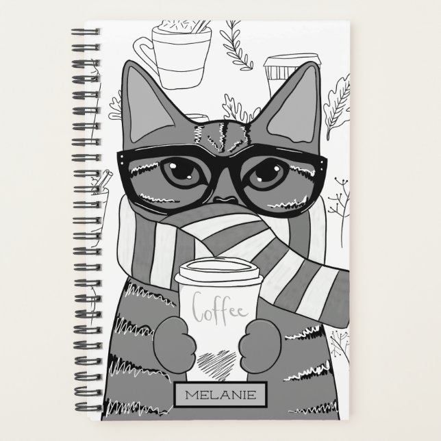 Cute Cat and Coffee Lover Personalised Planner (Front)