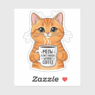 Cute Cat and Coffee Mug Funny Quote Illustration