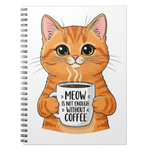 Cute Cat and Coffee Mug Funny Quote Illustration Notebook