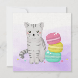 Cute Cat and Dessert Illustration Art Card