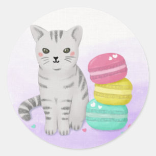 Cute Cat and Dessert Illustration Art Classic Round Sticker