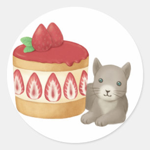 Cute Cat and Dessert Illustration Classic Round Sticker