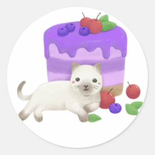 Cute Cat and Dessert Illustration Classic Round Sticker