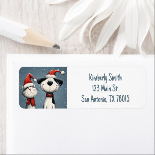 Cute Cat and Dog Christmas Address Return Address Label