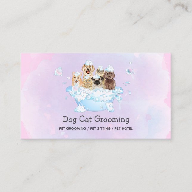 Cute Cat and Dog grooming Pet boutique Business Card (Front)