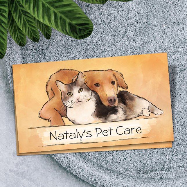 Cute Cat and Dog Illustration Business Card (Creator Uploaded)