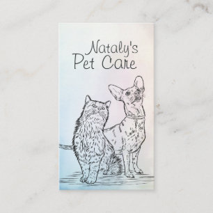 Cute Cat and Dog Illustration Business Card