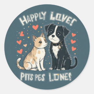 Cute Cat and Dog Love Sticker Funny Pet Couple