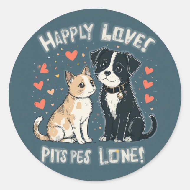 Cute Cat and Dog Love Sticker Funny Pet Couple (Front)