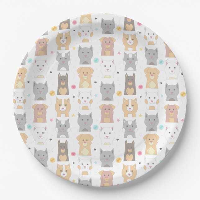 Cute Cat and Dog Pattern Paper Plate (Front)