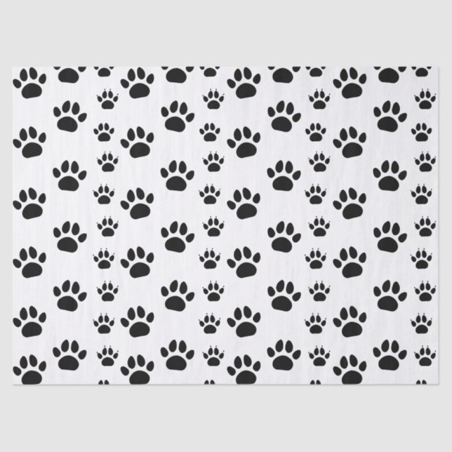 Cute Cat and Dog Pet Paw Prints Black White Tissue Paper (Front)