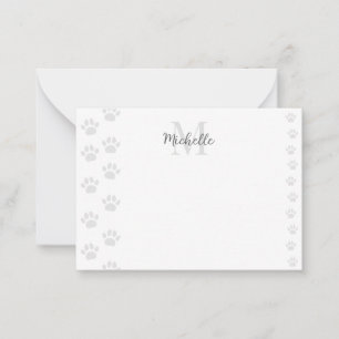 Cute Cat and Dog Pet Paw Prints Monogram Card