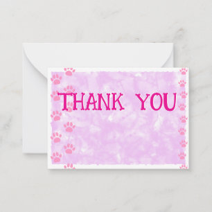 Cute Cat and Dog Pet Paw Prints Pink Watercolor  Card
