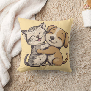 Cute cat and dog puppie best friends cushion