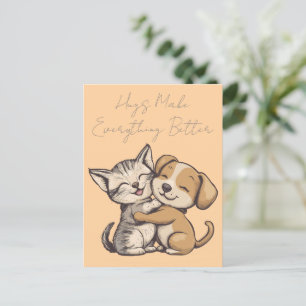 Cute cat and dog puppie best friends postcard