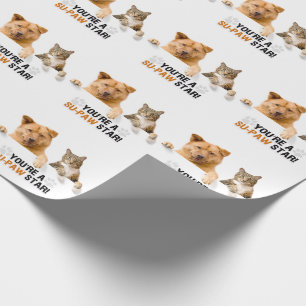 Cute Cat and Dog SuPAW Star  Wrapping Paper