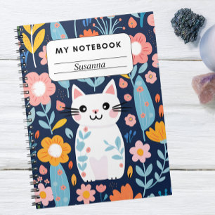Cute Cat and Floral Pattern Notebook