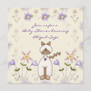 Cute Cat and Flowers Baby Shower Invitation