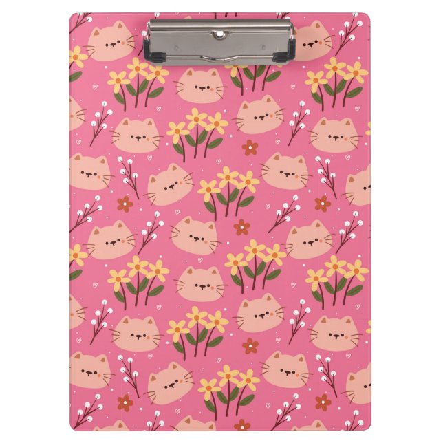 Cute Cat and Flowers Clipboard (Front)