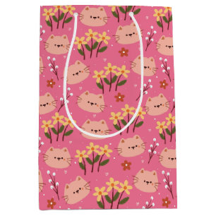 Cute Cat and Flowers Medium Gift Bag