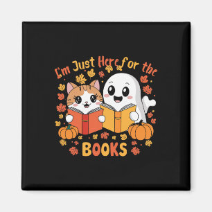 Cute Cat And Ghost Reading Halloween Books Scene Magnet