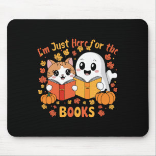 Cute Cat And Ghost Reading Halloween Books Scene Mouse Pad