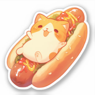 Cute Cat and Hotdog Sticker