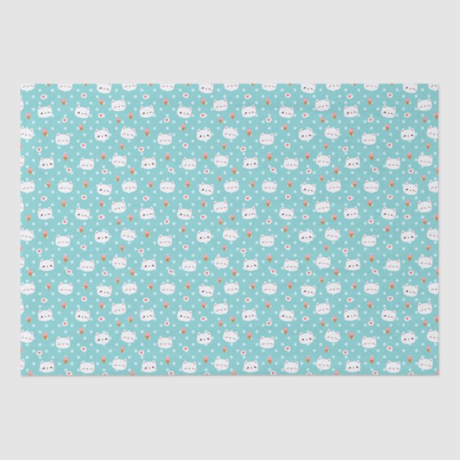 Cute Cat and Ice Cream Pattern Tissue Paper (Front)