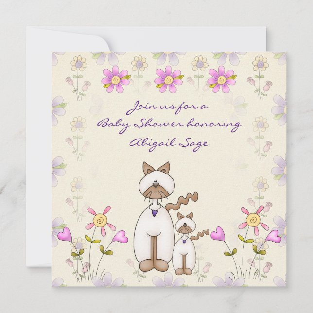 Cute Cat and Kitten Girls Baby Shower Invitation (Front)