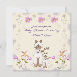 Cute Cat and Kitten Girls Baby Shower Invitation