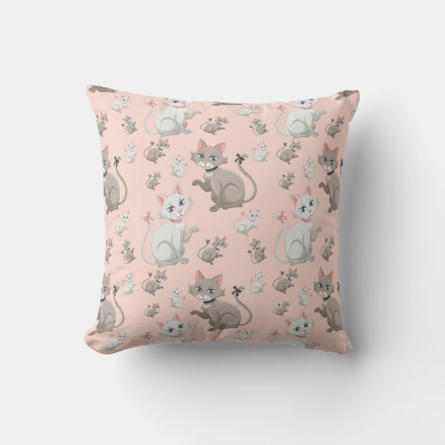 Cute Cat And Kitten Pattern Cushion (Front)