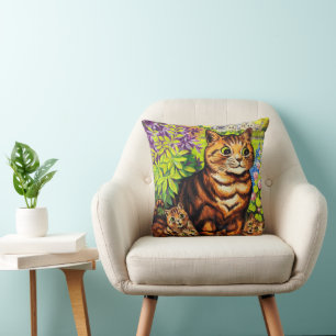 Cute cat and kittens drawing by Louis Wain Cushion