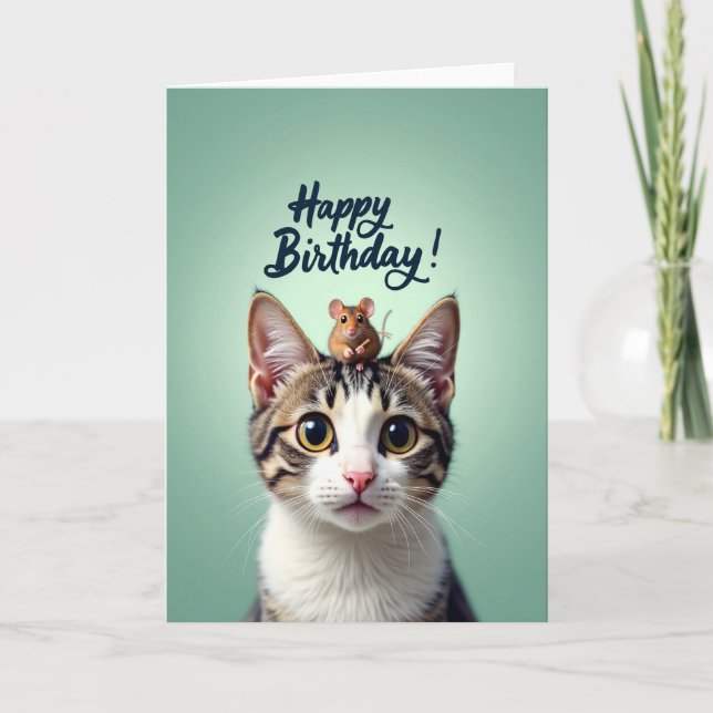 Cute Cat And Mouse Birthday Card (Front)