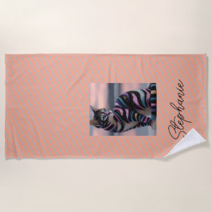 Cute Cat and Personalised Name Design Beach Towel